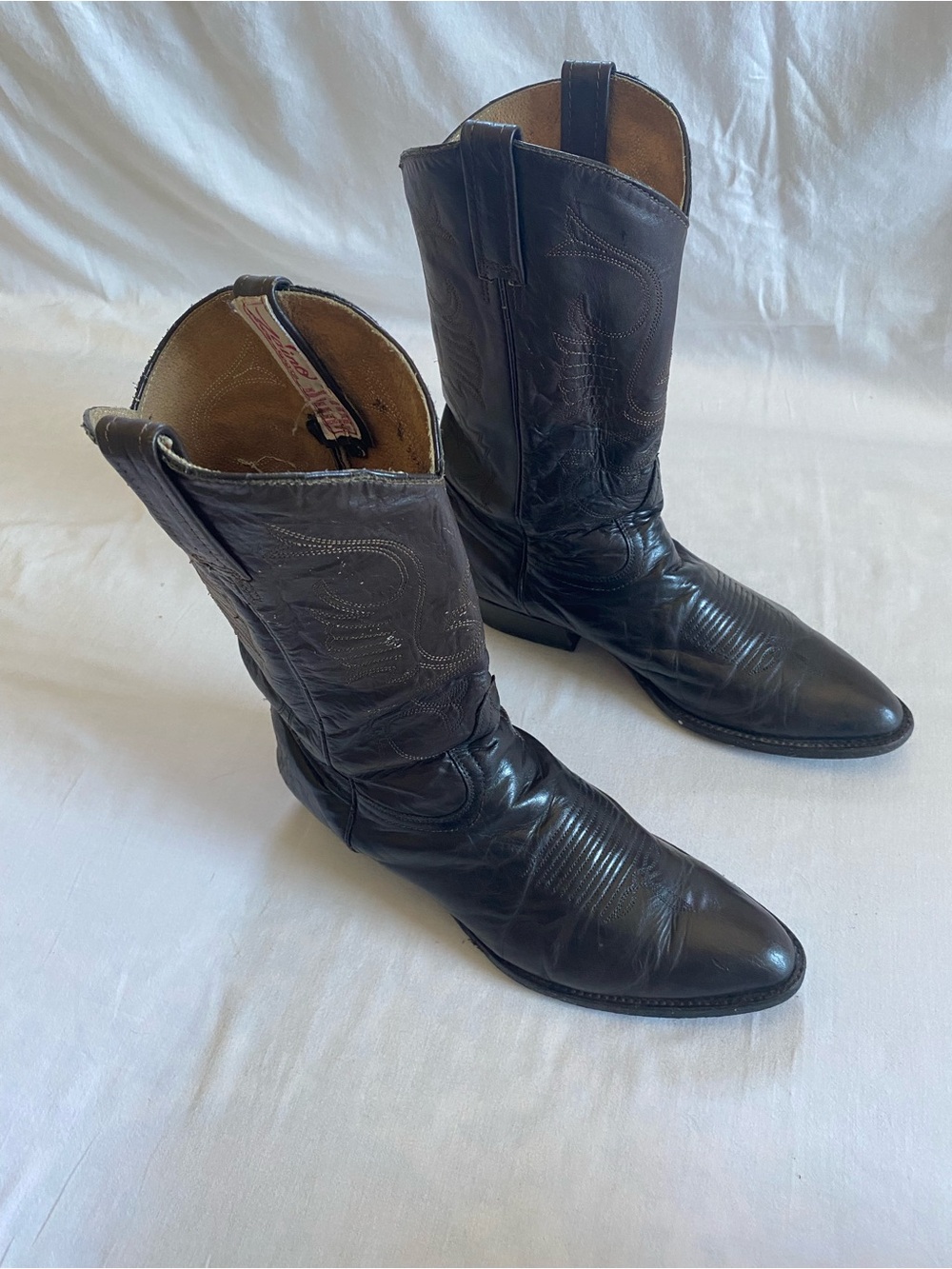 Zaino Men's Classic Dark Brown Round Toe Cowboy Boots with Decorative Stitching